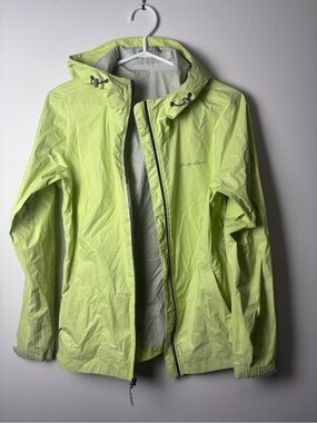 Eddie Bauer Lime Neon Yellow Hooded Packable Shell Jacket